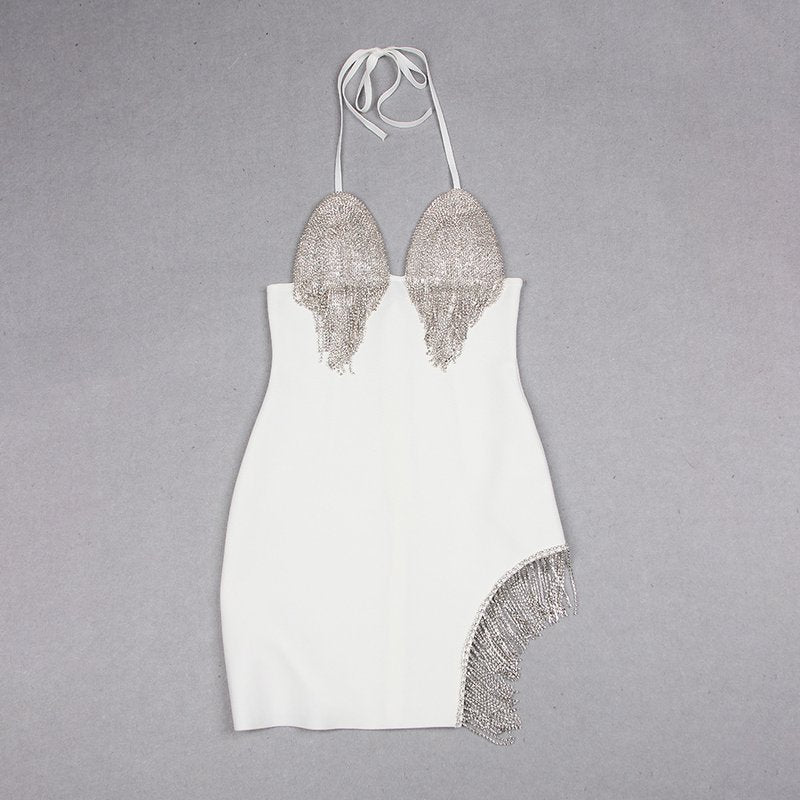 White Beaded Fringe Mini Dress H6047