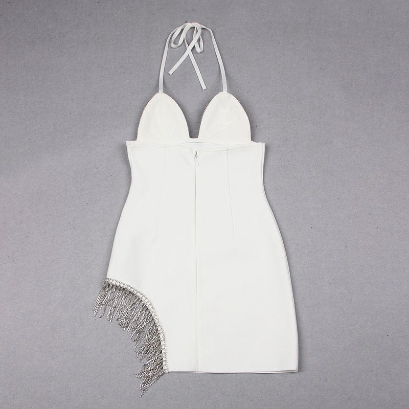 White Beaded Fringe Mini Dress H6047