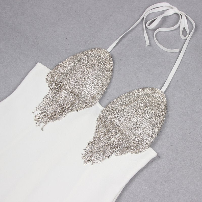 White Beaded Fringe Mini Dress H6047