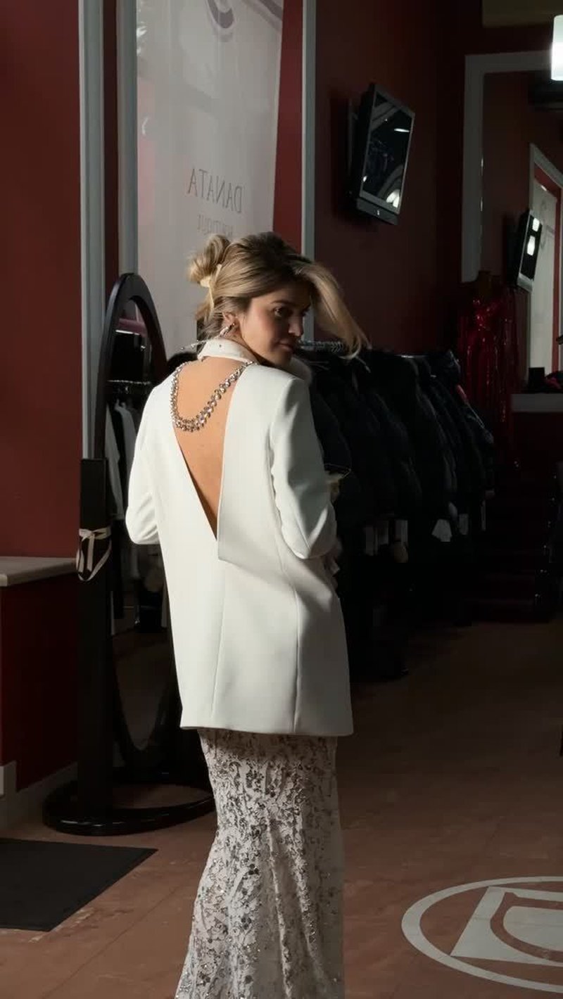 White Blazer Sequin Mermaid Gown H7033