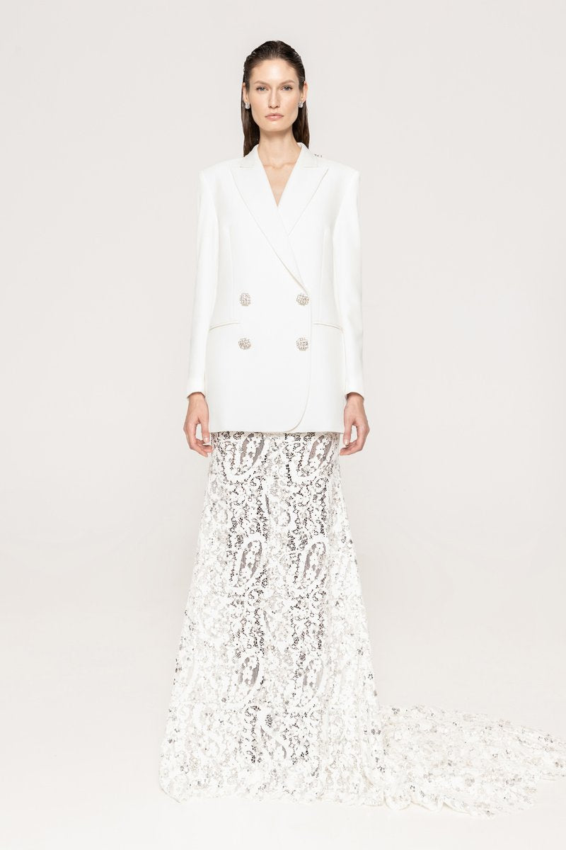White Blazer Sequin Mermaid Gown H7033