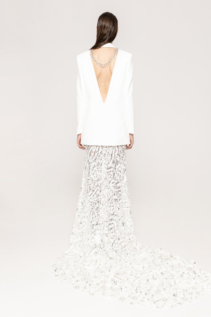White Blazer Sequin Mermaid Gown H7033