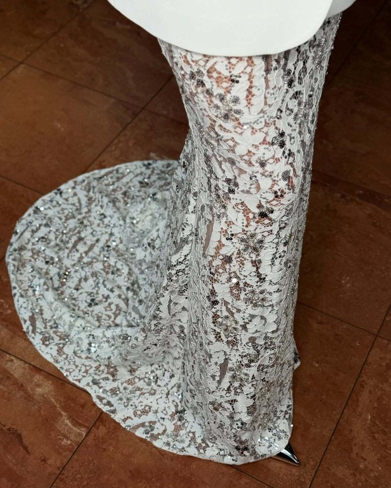 White Blazer Sequin Mermaid Gown H7033