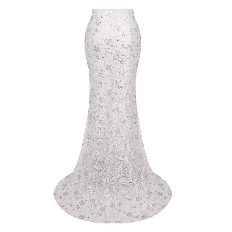 White Blazer Sequin Mermaid Gown H7033