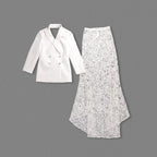 White Blazer Sequin Mermaid Gown H7033