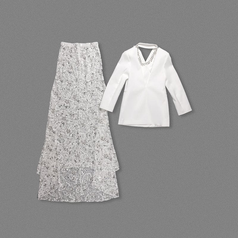 White Blazer Sequin Mermaid Gown H7033