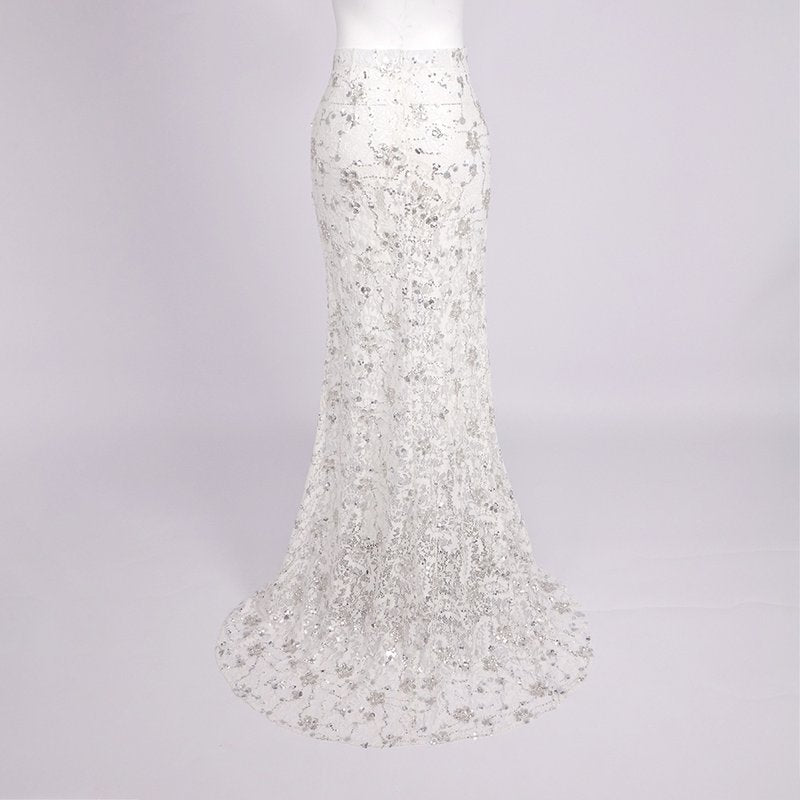 White Blazer Sequin Mermaid Gown H7033