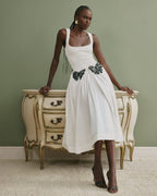 White Butterfly Applique Midi Dress H6831