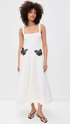 White Butterfly Applique Midi Dress H6831
