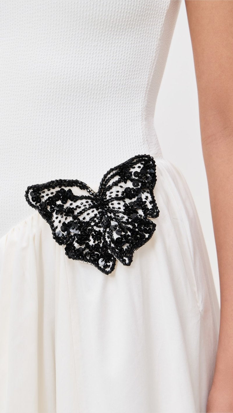 White Butterfly Applique Midi Dress H6831