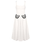 White Butterfly Applique Midi Dress H6831