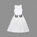 White Butterfly Applique Midi Dress H6831