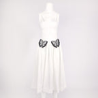White Butterfly Applique Midi Dress H6831