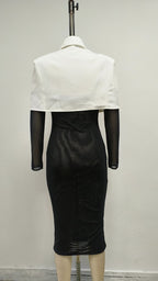 White Collar Tie Sheer Sleeve Dress H6862