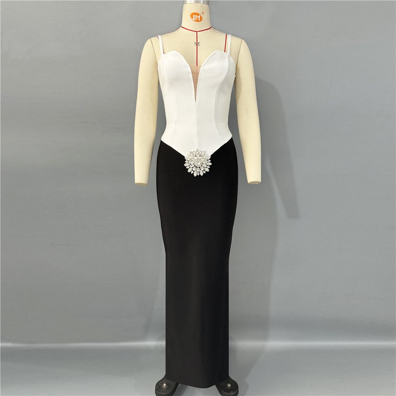 White Corset Black Mermaid Dress H6815