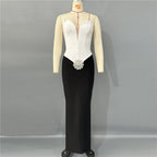White Corset Black Mermaid Dress H6815