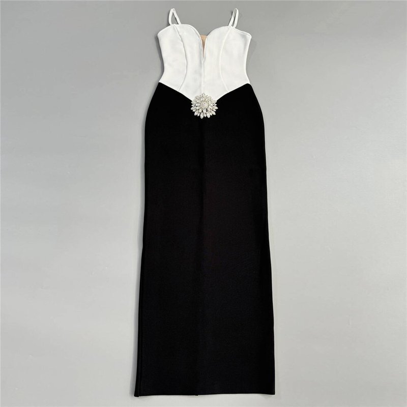 White Corset Black Mermaid Dress H6815