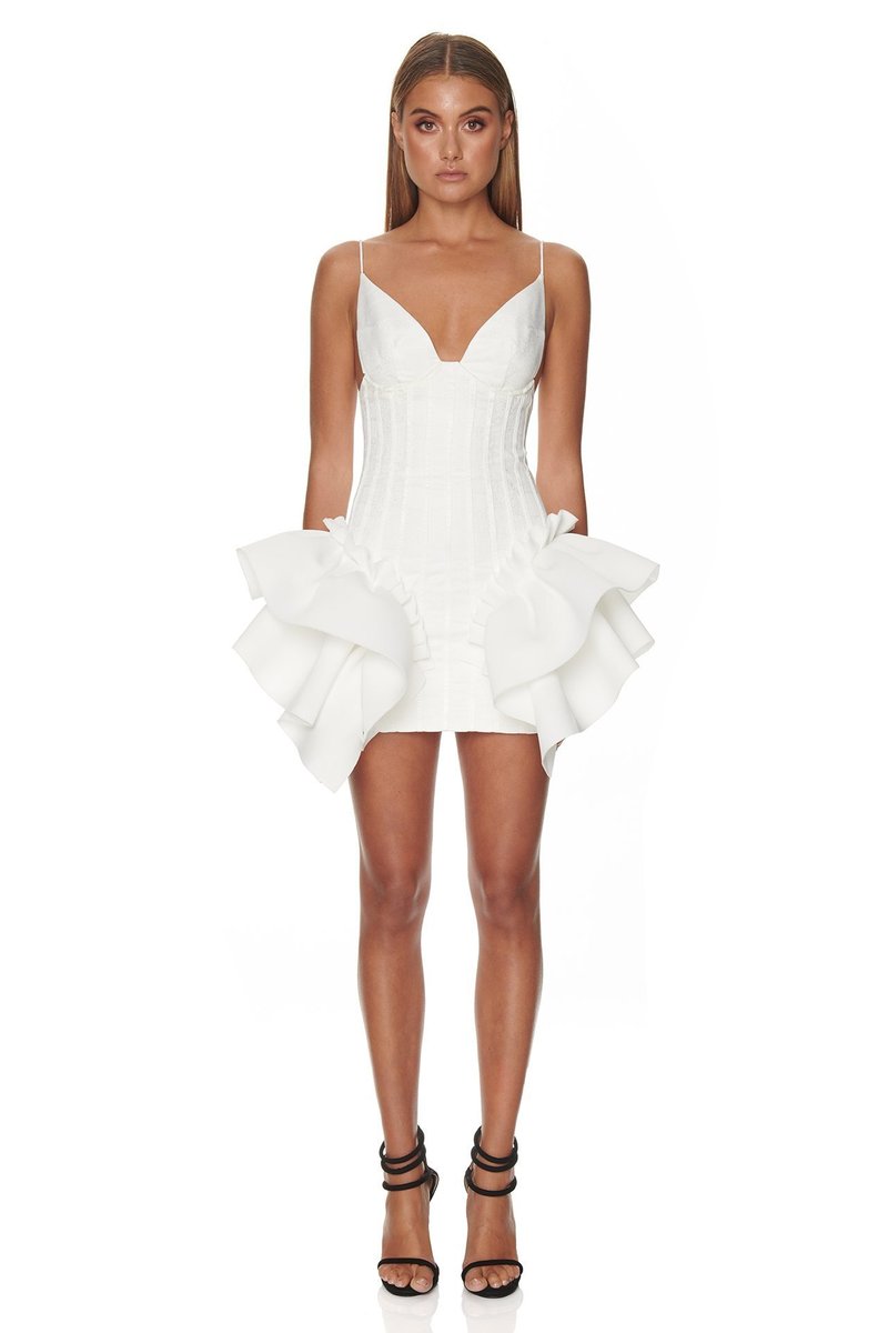 White Corset Ruffle Mini Dress H3188