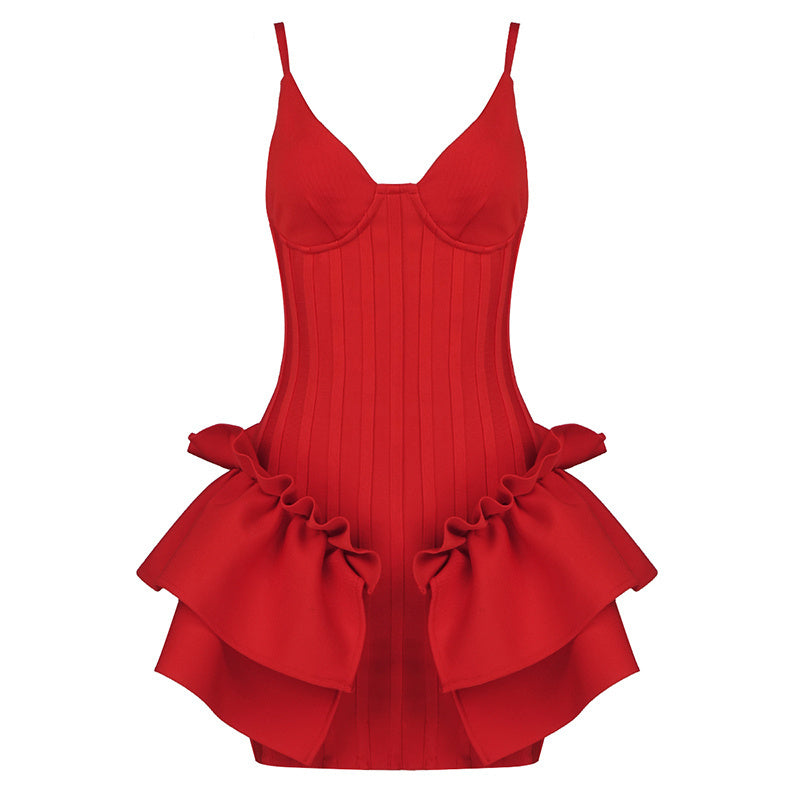 White Corset Ruffle Mini Dress H3188