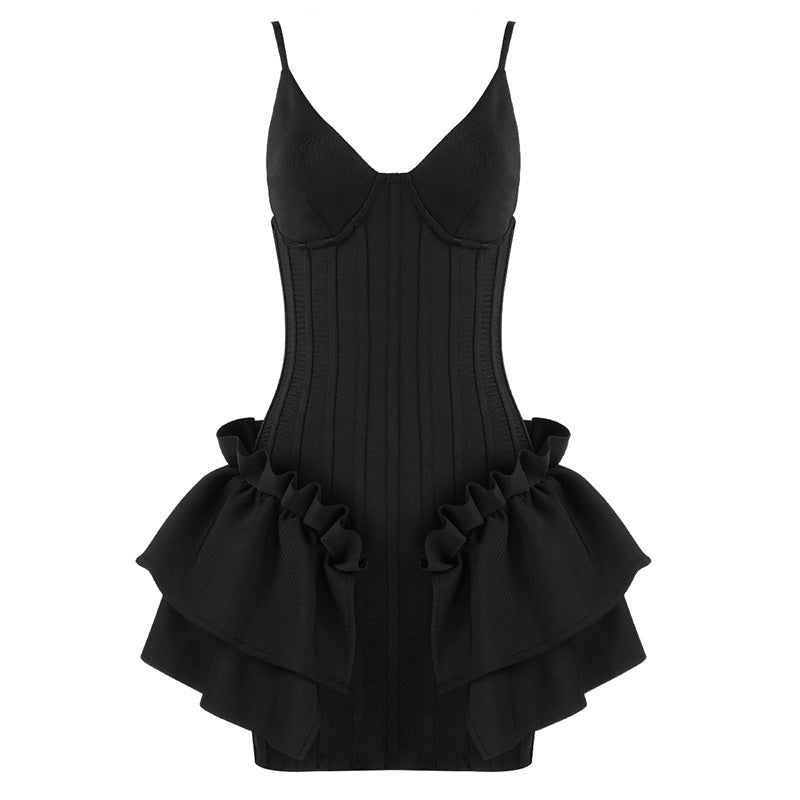 White Corset Ruffle Mini Dress H3188