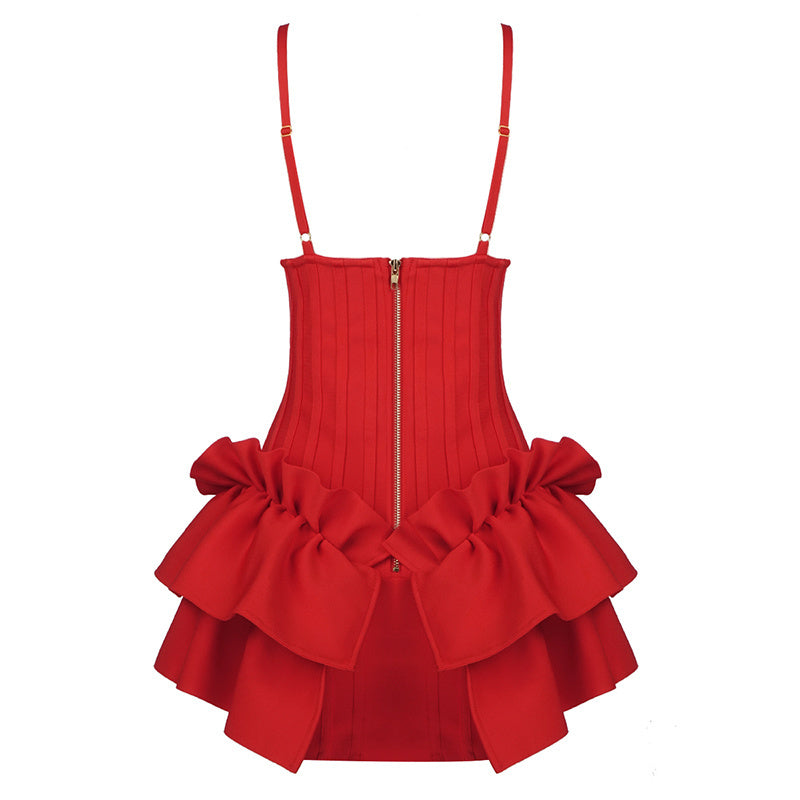 White Corset Ruffle Mini Dress H3188