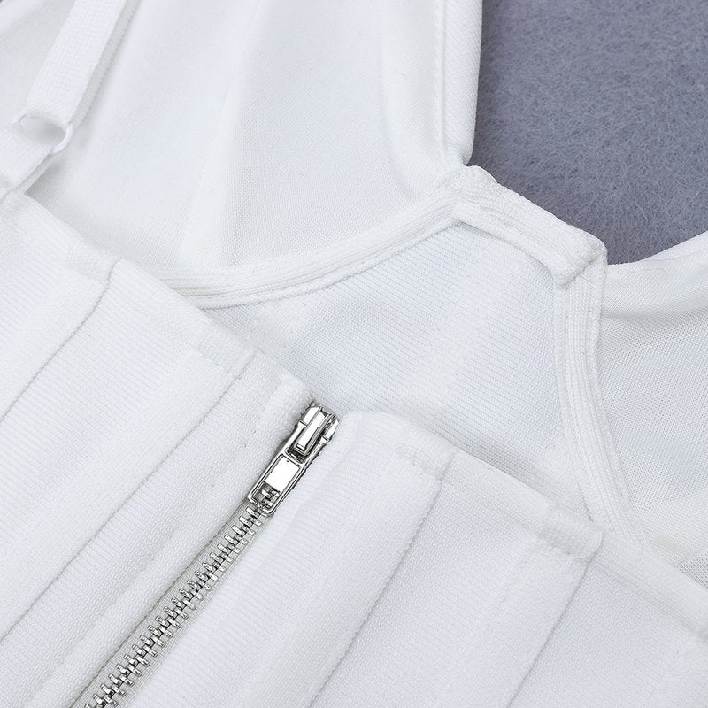 White Corset Ruffle Mini Dress H3188