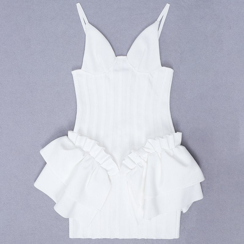 White Corset Ruffle Mini Dress H3188