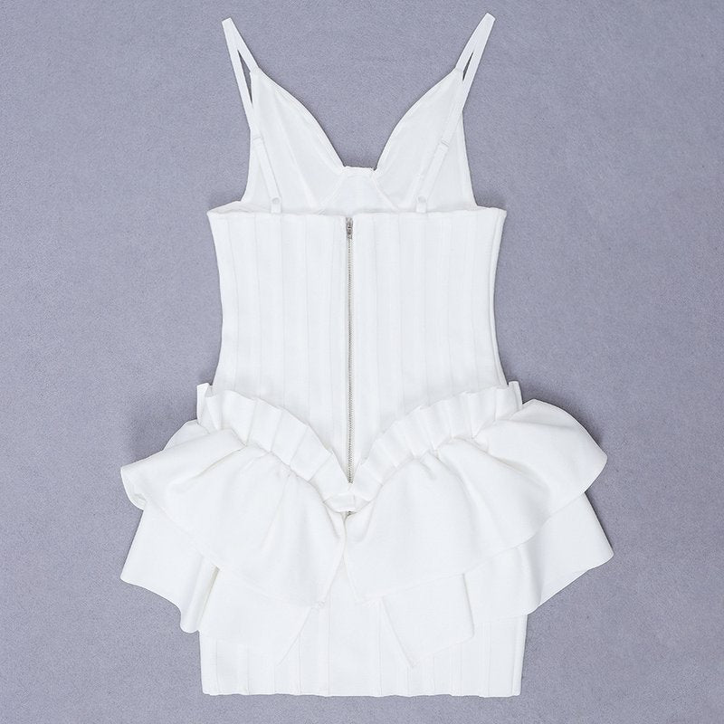 White Corset Ruffle Mini Dress H3188
