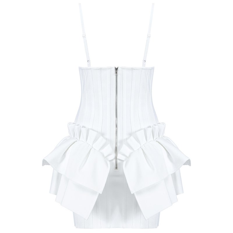 White Corset Ruffle Mini Dress H3188