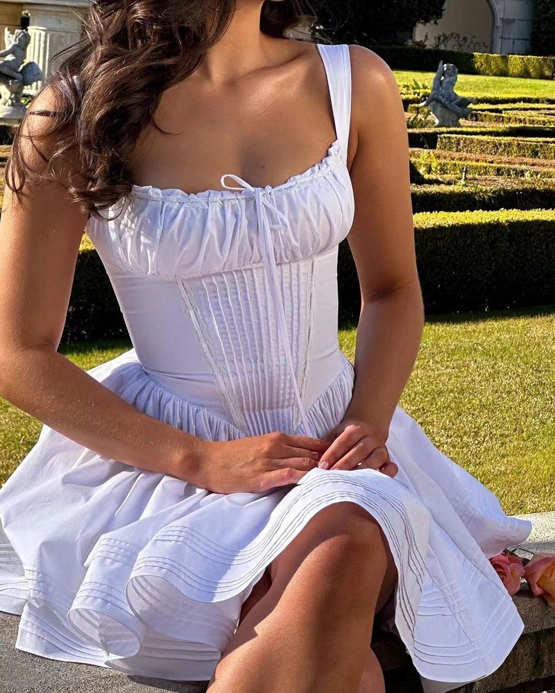 White Corset Strap Mini Dress H6290