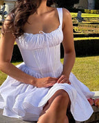 White Corset Strap Mini Dress H6290