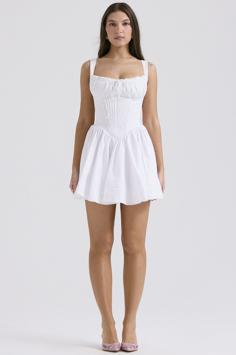 White Corset Strap Mini Dress H6290