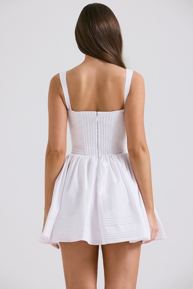 White Corset Strap Mini Dress H6290