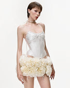 White Corset Top with Floral Ruffle Shorts H6672