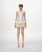 White Corset Top with Floral Ruffle Shorts H6672