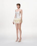 White Corset Top with Floral Ruffle Shorts H6672