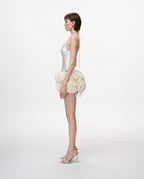 White Corset Top with Floral Ruffle Shorts H6672