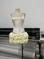 White Corset Top with Floral Ruffle Shorts H6672