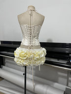 White Corset Top with Floral Ruffle Shorts H6672