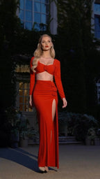 White Cropped Top & High-Slit Skirt Set H6211