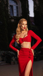White Cropped Top & High-Slit Skirt Set H6211