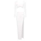 White Cropped Top & High-Slit Skirt Set H6211
