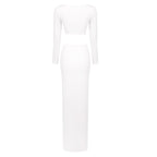 White Cropped Top & High-Slit Skirt Set H6211