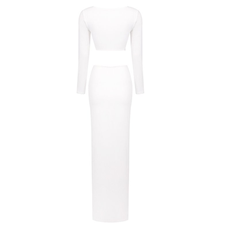 White Cropped Top & High-Slit Skirt Set H6211