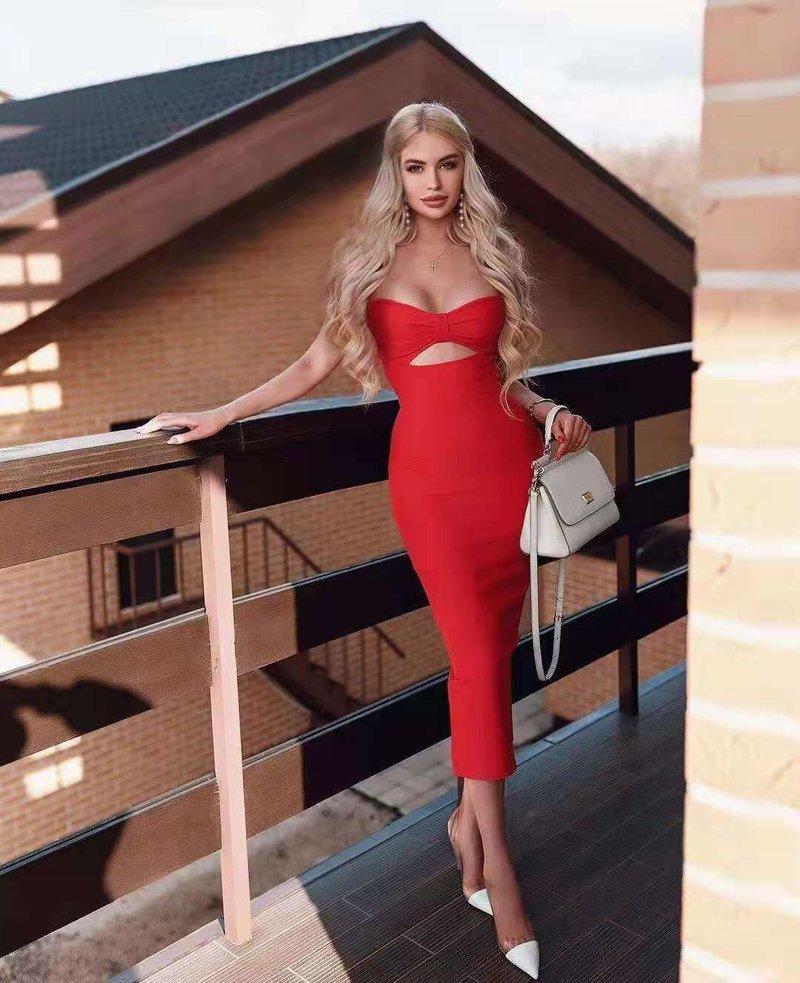White Cut-Out Black Bandage Midi Dress H3337