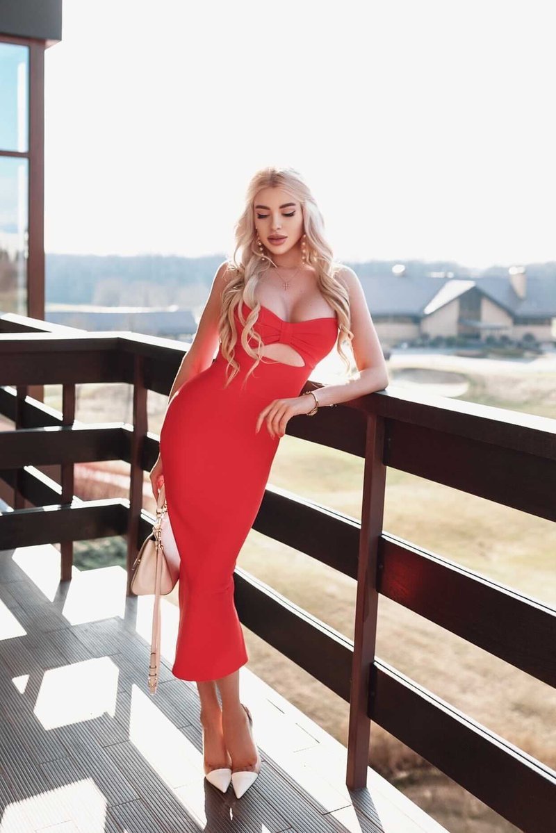 White Cut-Out Black Bandage Midi Dress H3337