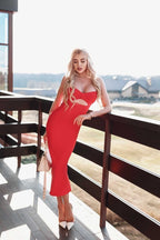 White Cut-Out Black Bandage Midi Dress H3337