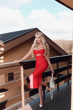 White Cut-Out Black Bandage Midi Dress H3337