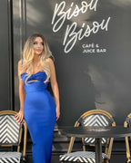White Cut-Out Black Bandage Midi Dress H3337