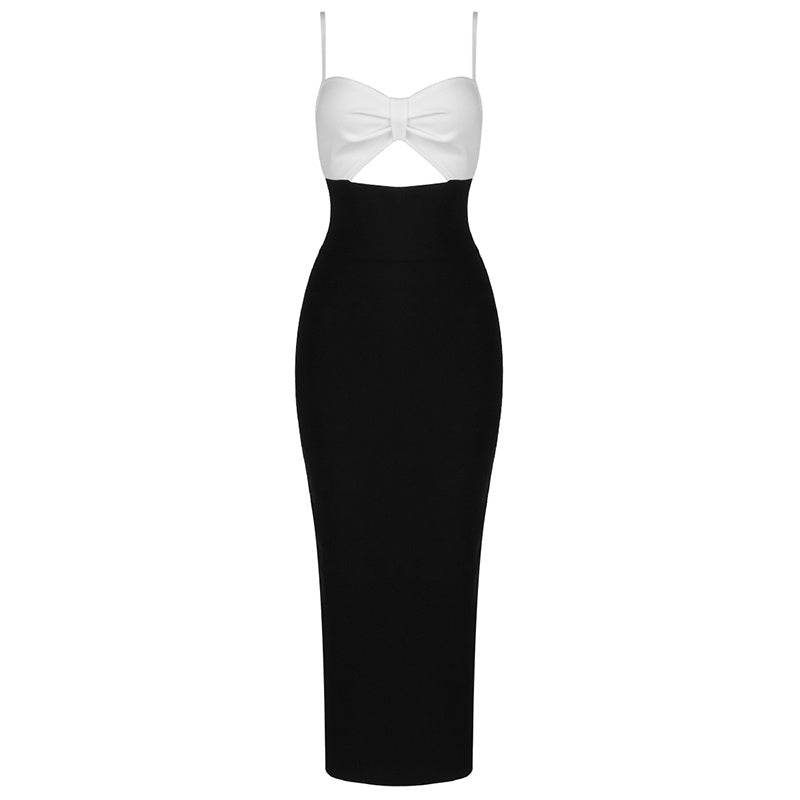 White Cut-Out Black Bandage Midi Dress H3337